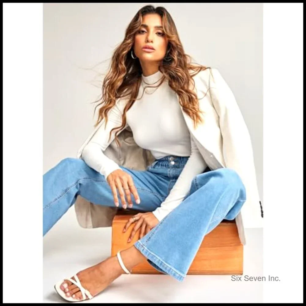 Stretchy Elastic High Waist Wide Leg Jeans Trendy Y2K Baggy Straight Trousers